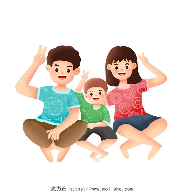 彩色卡通手绘世界家庭日一家三口人物素材原创插画海报